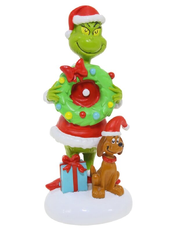 Dr. Seuss The Grinch With Wreath & Max Figurine | 17cm