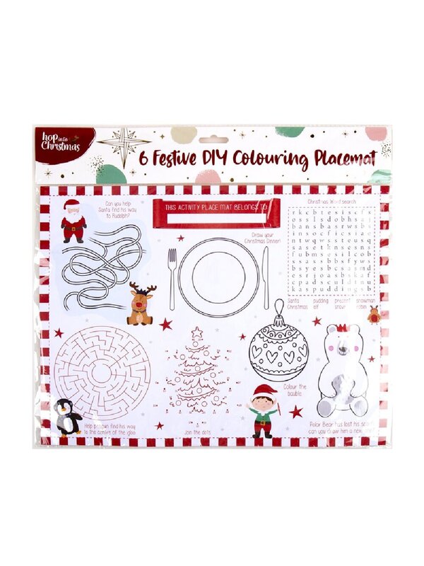 6 Pack Festive DIY Colouring Placemats | Interactive Paper Activity Table Mats