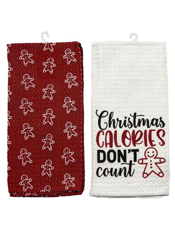 Assorted Gingerbread Christmas Waffle Tea Towel | 62cm Red Or White