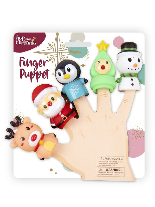 Festive Christmas Finger Puppets Set | 5-Piece Molded Character Toys
