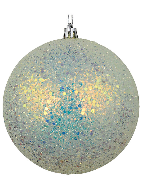 Celestial Frosted Mint White & Iridescent Grand Glitter Encrusted Bauble | 12cm