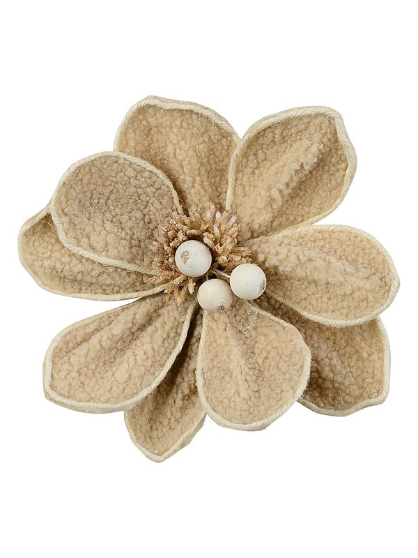 Cream Natural Wool Magnolia Christmas Tree Clip Pick | 22cm