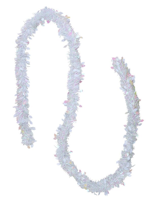 2.7m White Holly Leaf & Iridescent Fir Needle 6ply 80mm Tinsel Garland