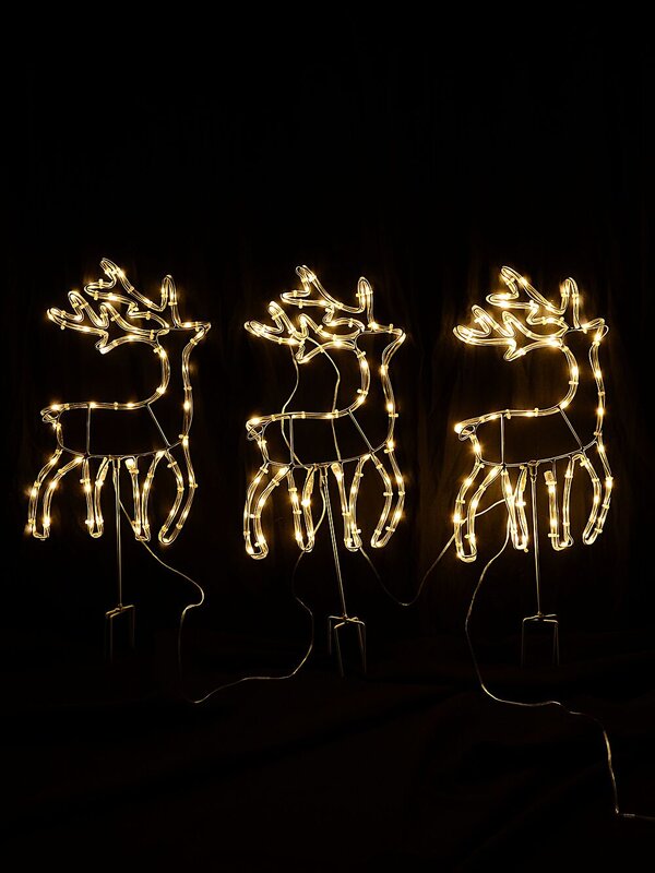 3x 39cm Warm White Reindeer Herd 2.1m Garden Path Light Set