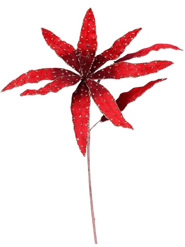 40cm Red Velvet Tiger Lily With Gold Glitter Long Christmas Stem