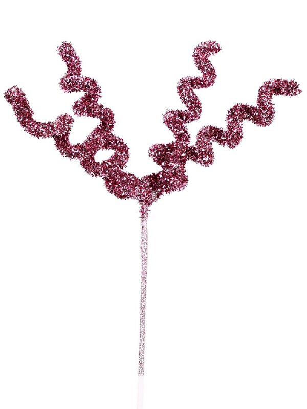 44cm Pink Tinsel Fleck Curls & Swirls Spray Long Christmas Stem