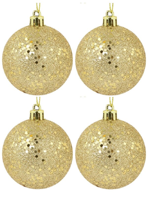 4x Lustrous Gold Statement Sequin & Glitter Baubles | 80mm