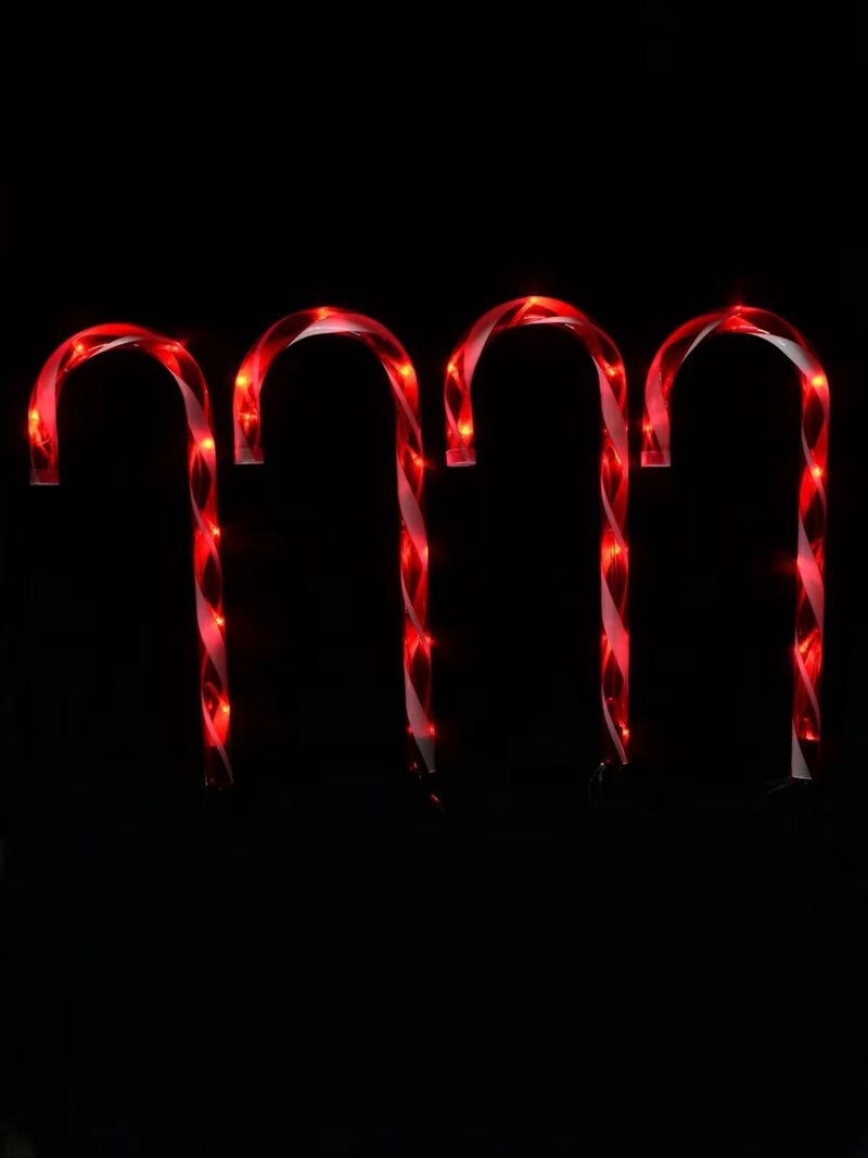 4x Solar LED Candy Cane Path Lights - Red & White Garden Stakes | 43cm