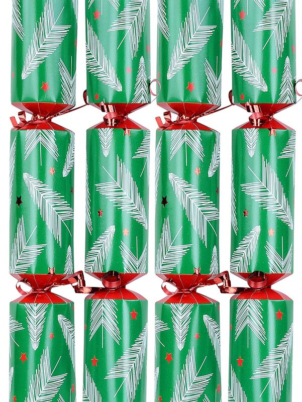 50x White Pine Trees On Green With Stars Christmas Bon Bons (Crackers) | 30cm