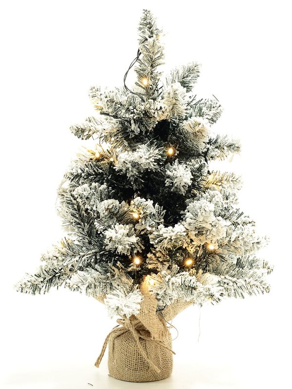 51cm Pre-Lit Perisher Snow Flocked Green Tabletop Christmas Tree With 65 Tips