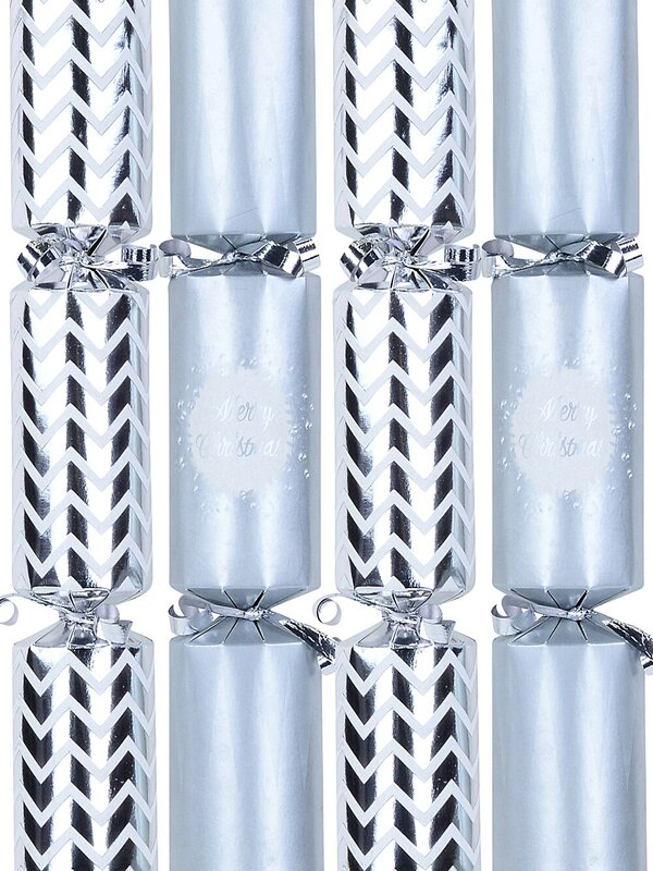 6 x 23cm Silver & Grey With Merry Christmas & Zig Zag Pattern Small Bon Bons