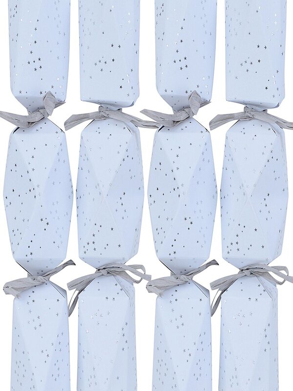 6 x 32cm White With Silver Stars Rectangular Prism Christmas Cracker Bon Bons