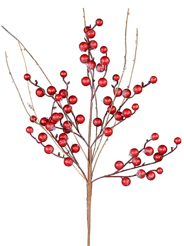 Frost Look Red Berry Branches Spray Long Christmas Stem | 68cm