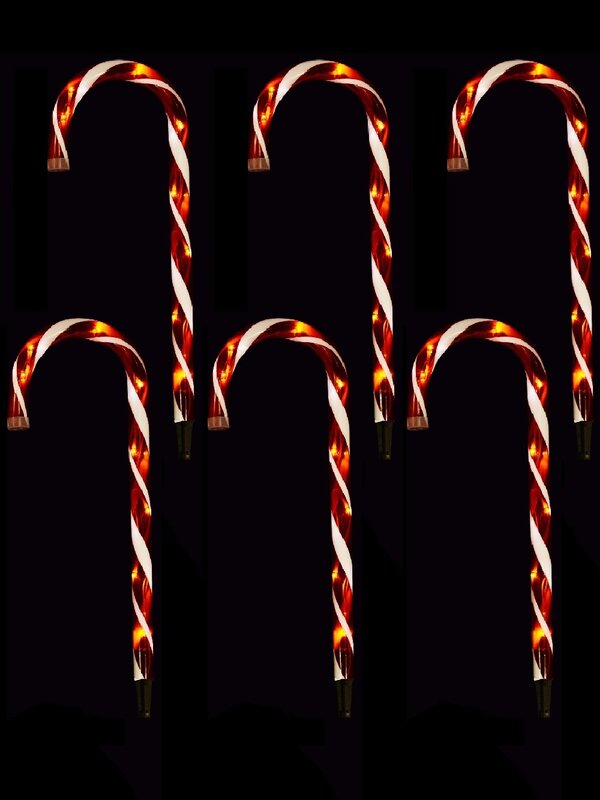 6x LED Christmas Candy Cane Path Lights - Red & White Garden Stakes | 54cm