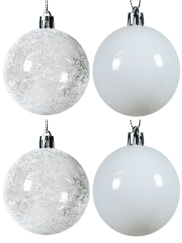 6x Radiant White & Clear Essential Gloss & Frosted Baubles | 60mm