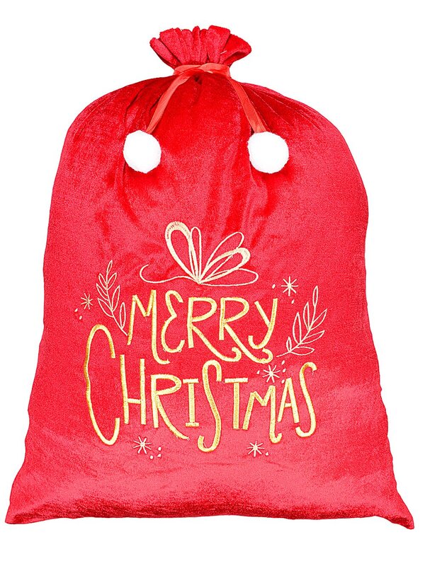 Red Velvet Merry Christmas & Decorations Gold Embroidered Santa Sack | 70cm