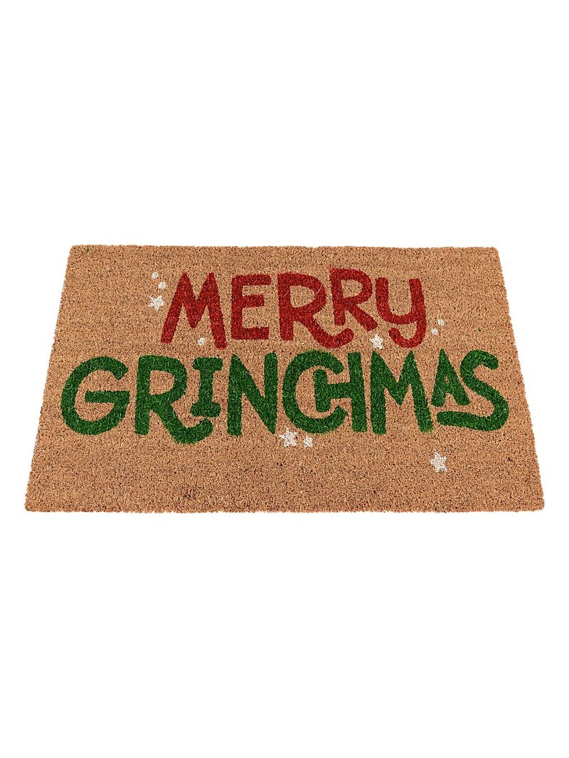 75cm Dr. Seuss Merry Grinchmas Doormat | Natural Coir Style Holiday Entry Mat