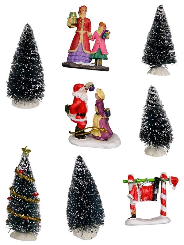 8 Piece Santa & Mrs Claus Getting Ready For Christmas Village Figurines