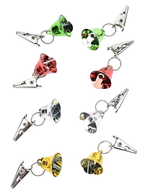 8x Festive Multi Colour Christmas Beard Jingle Bells With Clips | 15mm