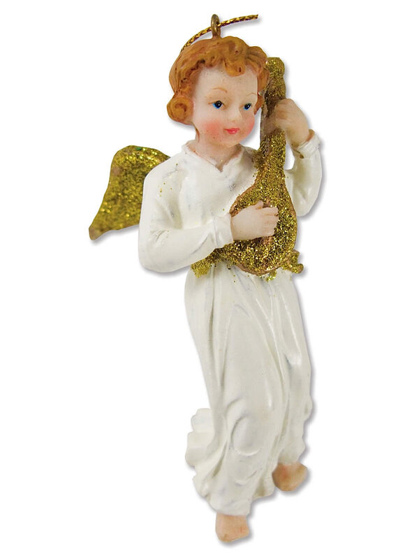 Angel Playing Lute Hanging Ornament - 10cm