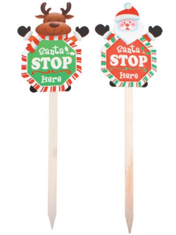 Assorted 70cm Christmas Stop Here Garden Stakes