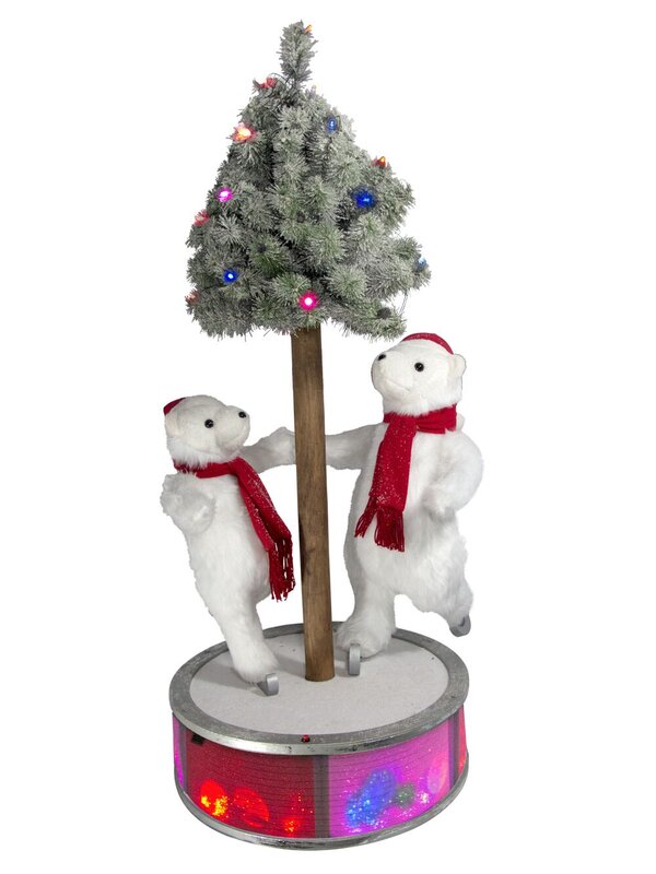 Bears Skating Around Rotating Tree Musical Illuminated Animation - 1.2m