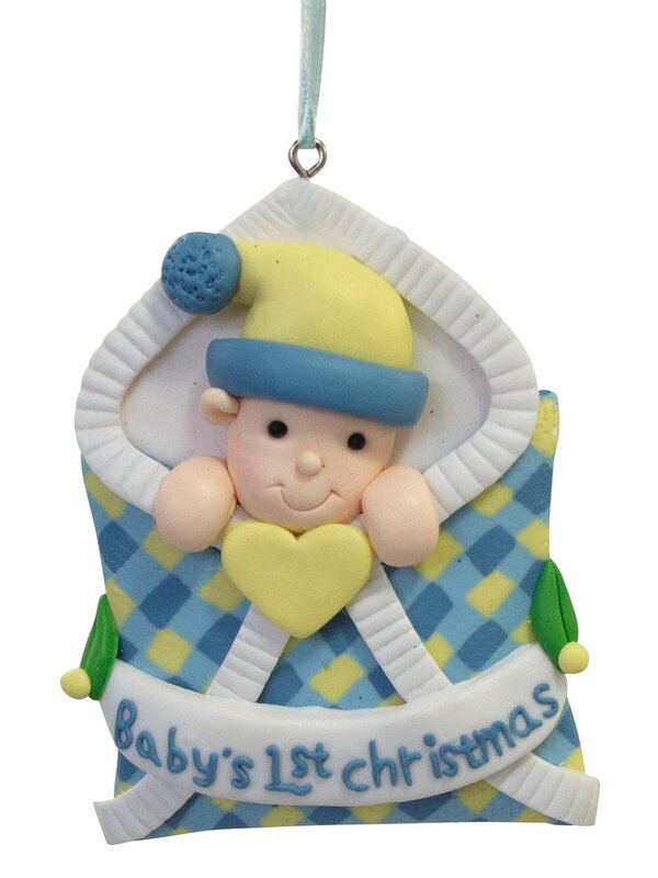 Blue Baby's 1st Christmas Clay Dough Hanging Ornament - 90mm