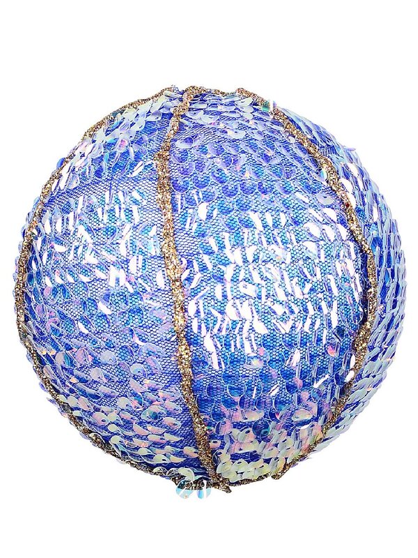 Blue Opulent Signature Mesh Sequin & Gold Line Bauble | 12cm