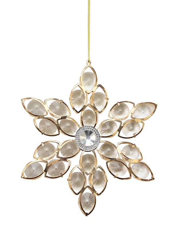Champagne Star Snowflake Encrusted Diamante Hanging Ornament - 14cm