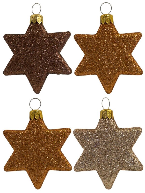 Chocolate, Bronze & Gold Glittered Star Decorations - 8 x 65mm
