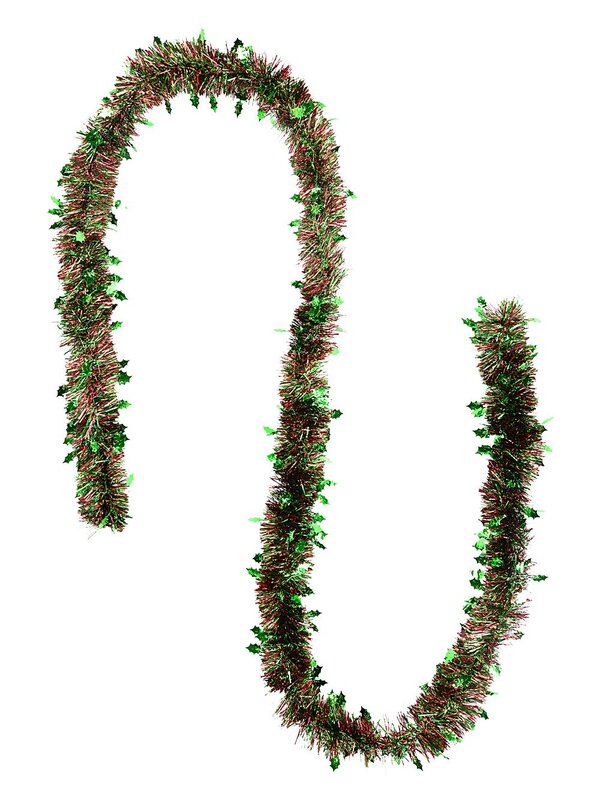 Classic 6ply Green Holly & Red Fir Christmas Tinsel Garland | 2.7m x 80mm
