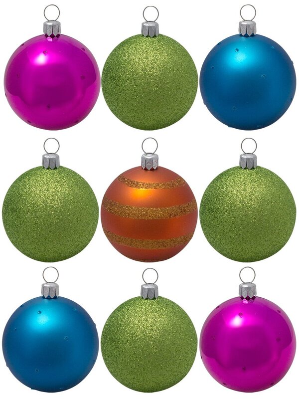 Copper, Blue, Lime & Fuchsia Baubles In Assorted Styles - 9 x 60mm 
