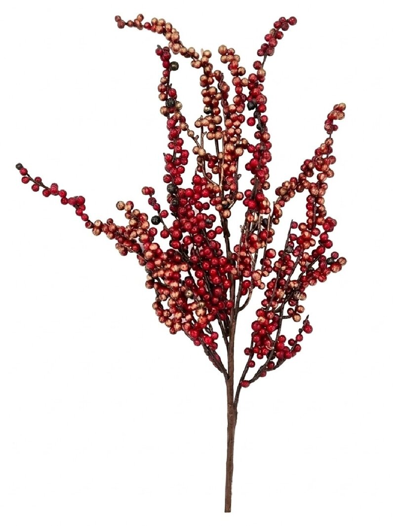 Deep Red & Speckled Gold Berry Spray Stem With Interlocking Clusters | 70cm