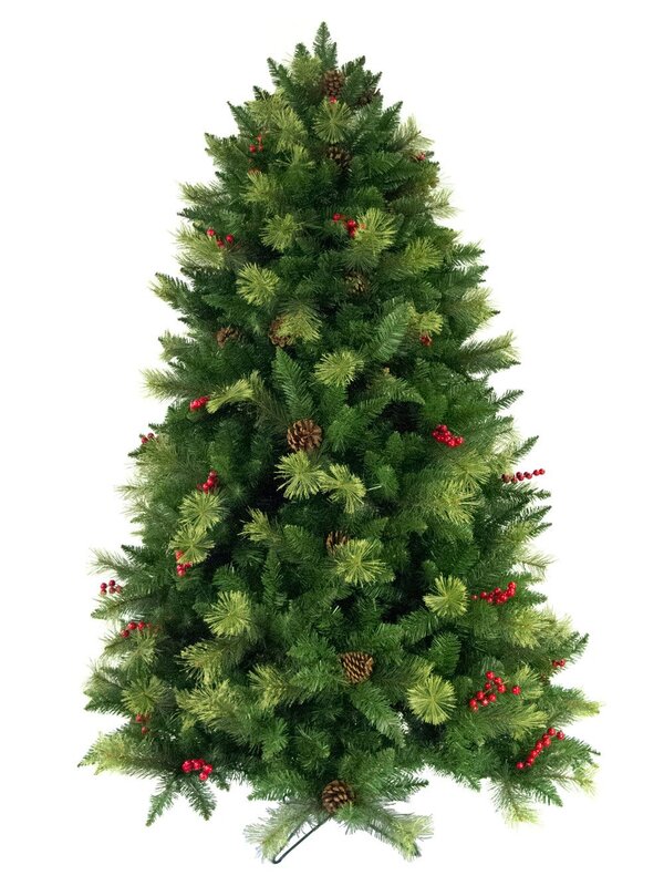 Douglas Fir Christmas Tree With Pine Cones & Red Berries - 2.3m
