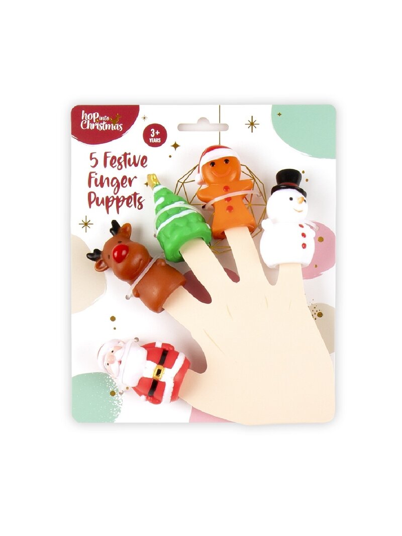 Festive Christmas Finger Puppets Set | 5-Piece Molded Character Toys