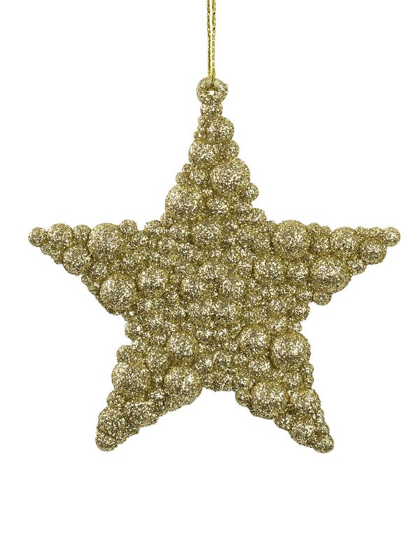 Glittered Champagne Bubble Textured Star Hanging Decoration - 95mm