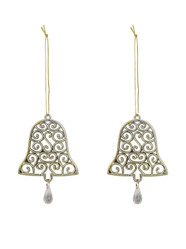 Gold Bell Shape Swirl Design Christmas Tree Hanging Decorations - 2 x 12cm