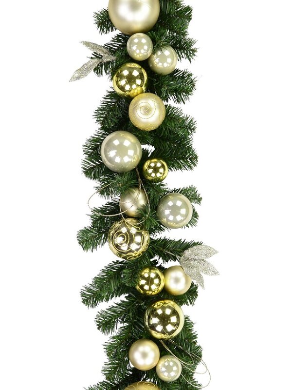 Gold & Champagne Bauble Pre-Decorated Pine Garland - 2.7m