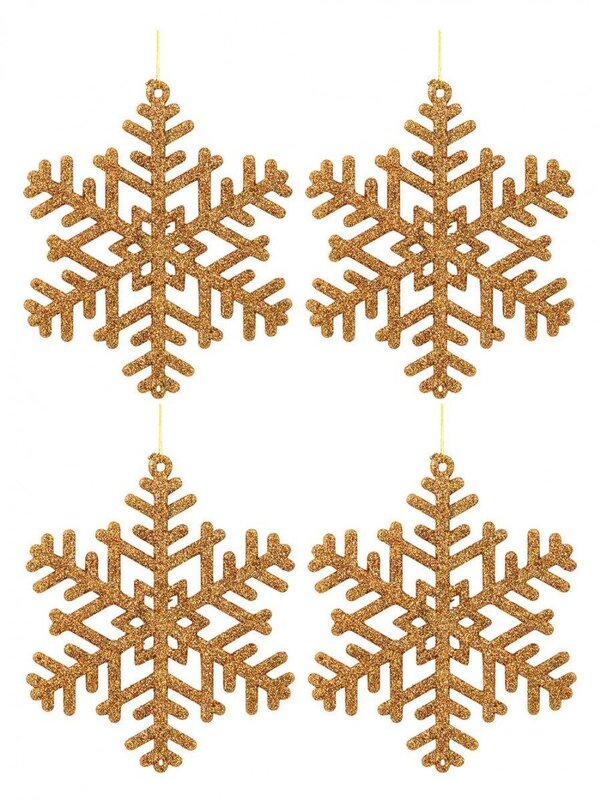Gold Glitter on Bronze Snowflake Ornaments - 6 x 10cm