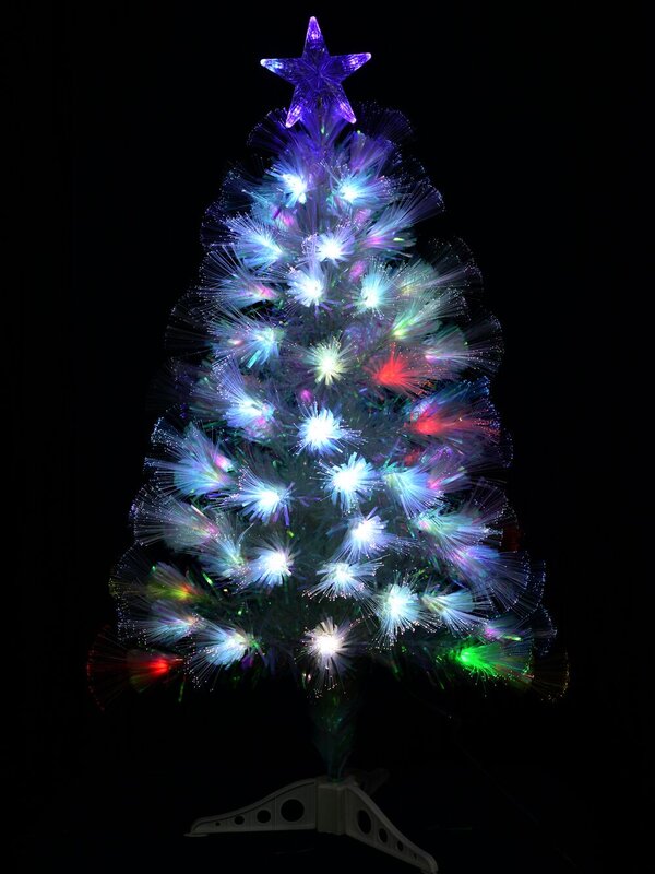 Iridescent Rainbow Effect & Multi Colour LED Fibre Optic Christmas Tree - 90cm