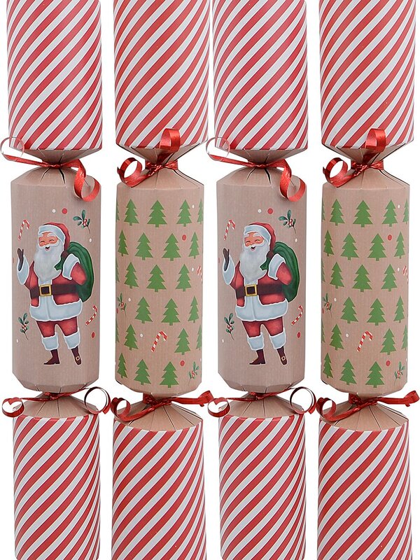 Jolly Santa & Christmas Trees On Brown Christmas Cracker Bon Bons - 12 x 29cm