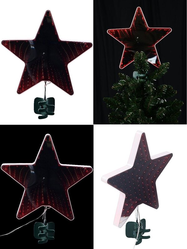 Large Red LED Infinity Mirror Star Christmas Tree Topper | 25cm