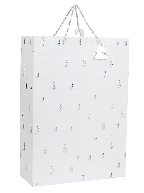 Large White Christmas Trees Gift Bag With Silver Foil | 42cm