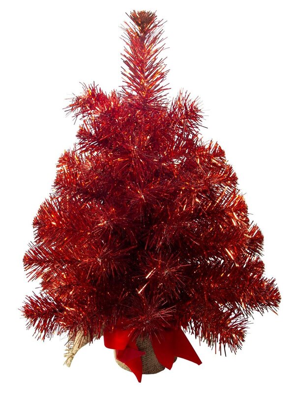Metallic Red Tinsel Table Top Tree - 45cm