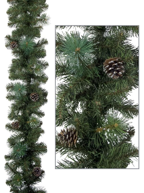 Morning Frost Flocked & Glittered Pine Needle Garland - 2.7m