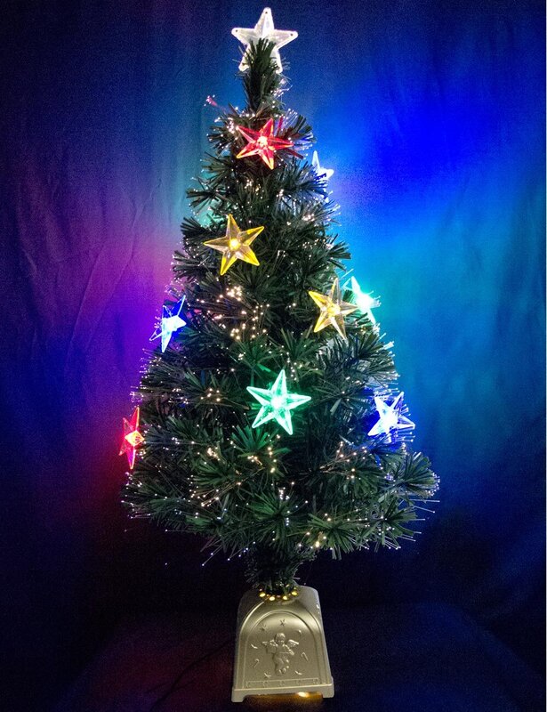 Multi Colour With LED Star Decorations Fibre Optic Tree - 1.2m