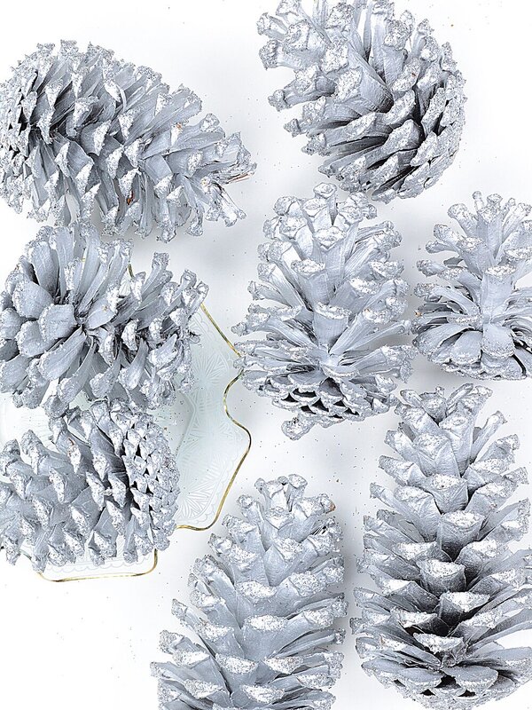 Natural Large Silver Glittered Pinecones | 200g