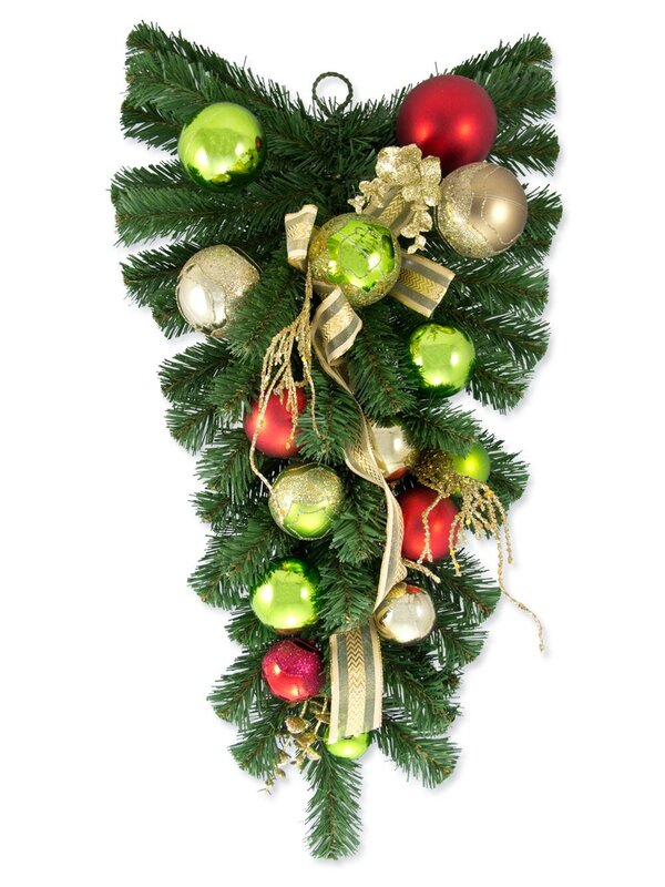 Pre-Decorated Red, Green & Gold Bauble & Pine Teardrop - 60cm