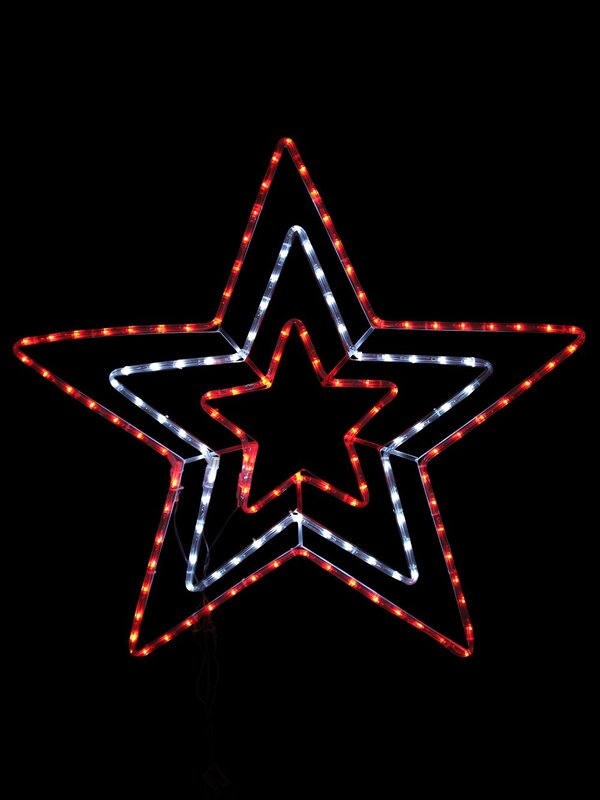 Red & Cool White Triple Christmas Star LED Rope Light Silhouette - 80cm