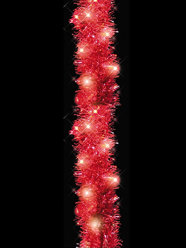 Red Tinsel Garland With 80 Red Twinkle Lights - 2.7m